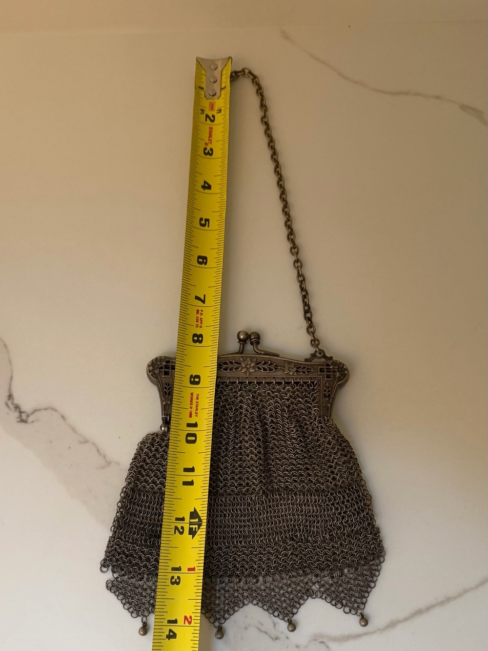 Antique German Silver Chainmail Mesh Purse Art Nouveau Handbag c1900 - Picture 12 of 13